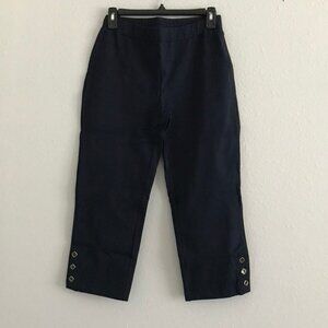 Susan Graver Weekend Petite Stretch Crop Pants w/BUtton - Navy (Sz XSP) a397797